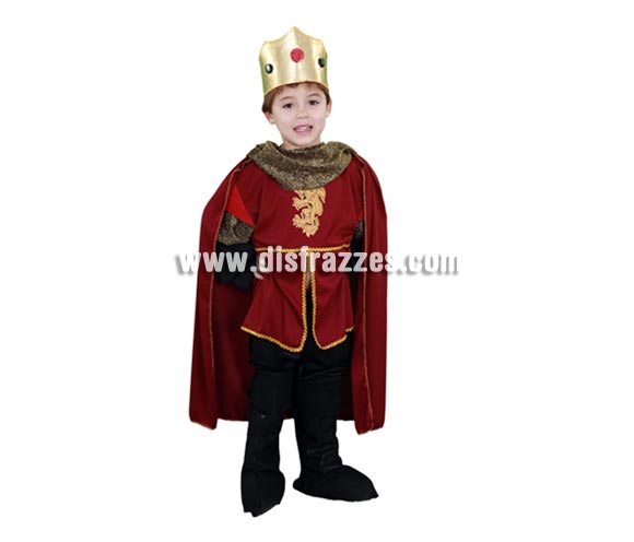 Disfraz barato de Rey Ricardo corazón de león infantil para Carnaval. Talla de 5 a 6 años. Incluye camisa con capa, pantalón, cubrebotas ya corona. Éste disfraz de Medieval es ideal para celebrar las Fiestas o Ferias Medievales cada vez más arraigadas en nuestro País que se celebran tanto en Pueblos en la calle, como en Pubs, Discotecas, Casas particulares,  Restaurantes o Colegios y disfrazándote con un traje Medieval ayudarás a crear ese ambiente de la Edad Media, el Renacimiento o la Época Medieval, tan atractivo como aventurero y que a todos nos fascina.
¡¡Compra tu disfraz para Ferias Medievales en nuestra tienda de disfraces, será divertido!!
