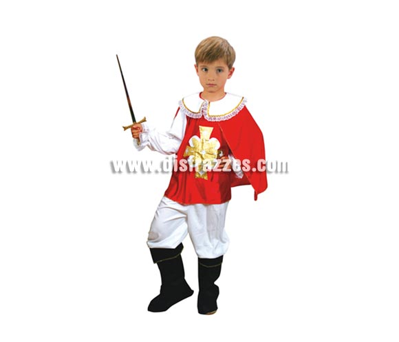 Disfraz barato de Mosquetero rojo infantil para Carnaval. Talla de 5 a 6 años. Incluye camisa con capa, pantalón y cubrebotas. Espada NO incluida, podrás verla en la sección Complementos. Éste disfraz de Carnaval es ideal para divertirse en las Fiestas de Carnavales tan divertidas y estrambóticas como siempre y que cada vez se celebran en más Pueblos, Villas  y Ciudades, tanto en la calle como en Pubs, Discotecas, Casas particulares, Restaurantes o Colegios y disfrazándote con un traje de Carnaval ayudarás a crear ese ambiente Carnavalesco, tan divertido, multicolor y variopinto que a todos nos fascina y nos divierte.
¡¡Compra tu disfraz para Carnaval en nuestra tienda de disfraces, será divertido!!