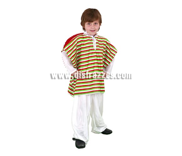 Disfraz de Mejicano infantil para Carnaval. Talla de 7 a 9 años. Incluye poncho y pantalón. Sombrero NO incluido, podrás verlo en la sección de Complementos. Éste disfraz de Mexicano para Carnaval es ideal para divertirse en las Fiestas de Carnavales tan divertidas y estrambóticas como siempre y que cada vez se celebran en más Pueblos, Villas  y Ciudades, tanto en la calle como en Pubs, Discotecas, Casas particulares, Restaurantes o Colegios y disfrazándote con un traje de Carnaval ayudarás a crear ese ambiente Carnavalesco, tan divertido, multicolor y variopinto que a todos nos fascina y nos divierte.
¡¡Compra tu disfraz para Carnaval en nuestra tienda de disfraces, será divertido!!
