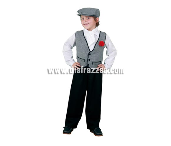 Disfraz barato de Madrileño o Chulapo infantil para Carnaval. Talla de 5 a 6 años. Incluye pantalón, camisa, chaleco con clavel, pañuelo del cuello y gorra. Éste disfraz de niño es ideal para la Feria de San Isidro de Madrid y también para divertirse en las Fiestas de Carnavales tan divertidas y estrambóticas como siempre y que cada vez se celebran en más Pueblos, Villas  y Ciudades, tanto en la calle como en Pubs, Discotecas, Casas particulares, Restaurantes o Colegios y disfrazándote con un traje de Carnaval ayudarás a crear ese ambiente Carnavalesco, tan divertido, multicolor y variopinto que a todos nos fascina y nos divierte.
¡¡Compra tu disfraz para Carnaval en nuestra tienda de disfraces, será divertido!!
