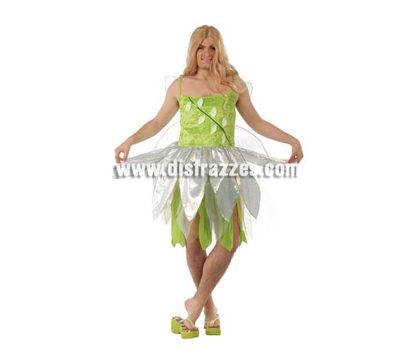 Disfraz de Campanilla de hombre para Carnavales. Talla única 52/54. Incluye vestido y alas. Para acompañar a Peter Pan, ¡Anda que no!