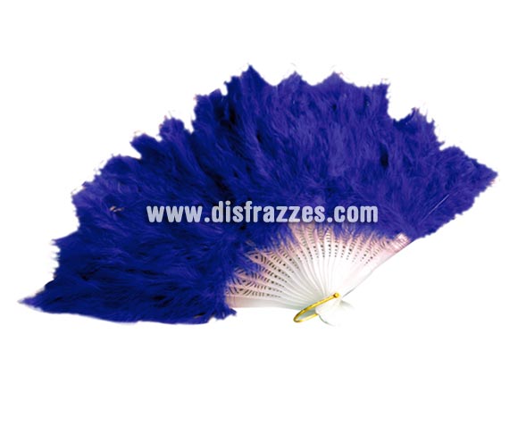 Abanico de plumas azul de 28 cm. para Carnaval y Halloween. Ideal como complemento de los disfraces de Charlestón, Can Can y Cabaret.