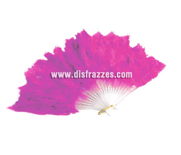 Abanico de plumas fucsia de 28 cm. para Carnaval y Halloween. Ideal como complemento de los disfraces de Charlestón, Can Can y Cabaret.