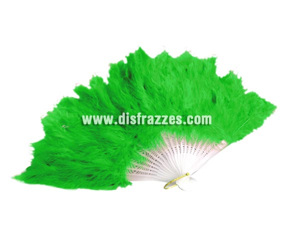 Abanico de plumas verde de 28 cm. para Carnaval y Halloween. Ideal como complemento de los disfraces de Charlestón, Can Can y Cabaret.