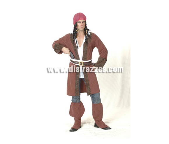 Disfraz de Pirata Caribeño para hombre. Talla standar m-L = 52/54. Incluye chaqueta, cinturón, fajín, pañuelo y cubrebotas. Peluca y pistola NO incluidas, podrás verlas en la sección de Complementos.