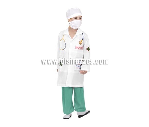 Disfraz de Doctor o de médico infantil barato para Carnavales. Talla de 5 a 6 años. Incluye bata serigrafiada, pantalón, gorro y mascarilla. Éste disfraz de Carnaval es ideal para divertirse en las Fiestas de Carnavales tan divertidas y estrambóticas como siempre y que cada vez se celebran en más Pueblos, Villas  y Ciudades, tanto en la calle como en Pubs, Discotecas, Casas particulares, Restaurantes o Colegios y disfrazándote con un traje de Carnaval ayudarás a crear ese ambiente Carnavalesco, tan divertido, multicolor y variopinto que a todos nos fascina y nos divierte.
¡¡Compra tu disfraz para Carnaval en nuestra tienda de disfraces, será divertido!!