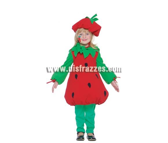 Disfraz barato de Fresita infantil para niñas. Talla de 2 a 4 años. Incluye gorro y vestido.