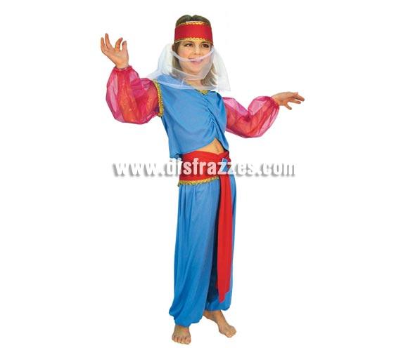 Disfraz barato de Princesa Árabe para niña de 7 a 9 años. Incluye tocado, blusa y pantalón. Disfraz de Bailarina del vientre.