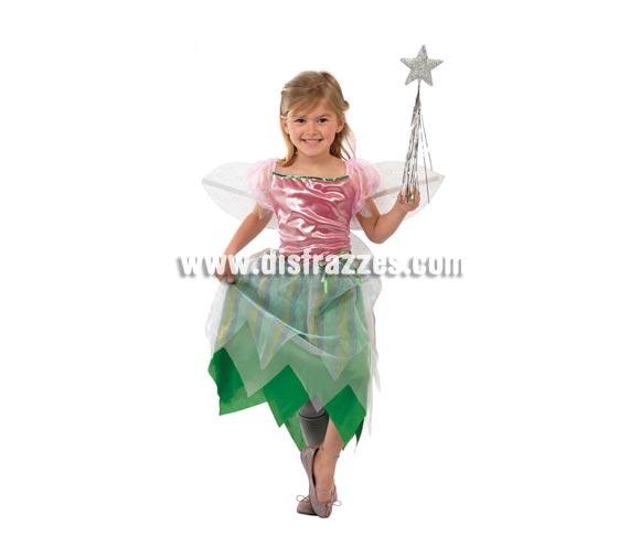 Disfraz barato de Princesa de los Bosques para niñas. Talla de 10 a 12 años. Incluye vestido y las alas. Varita NO incluida, podrás verla en la sección de Complementos. También sirve como disfraz de Campanilla o de Hada del Bosque para niña. 