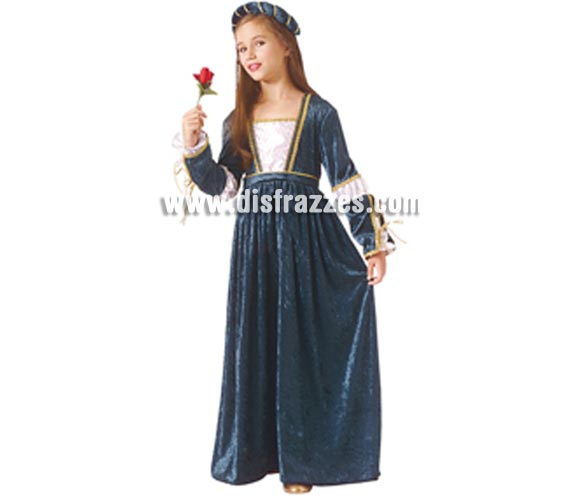 Disfraz de Julieta para niña. Talla de 8 a 10 años. Incluye vestido y tocado para la cabeza. Traje de Julieta Medieval ideal para Ferias Medievales.