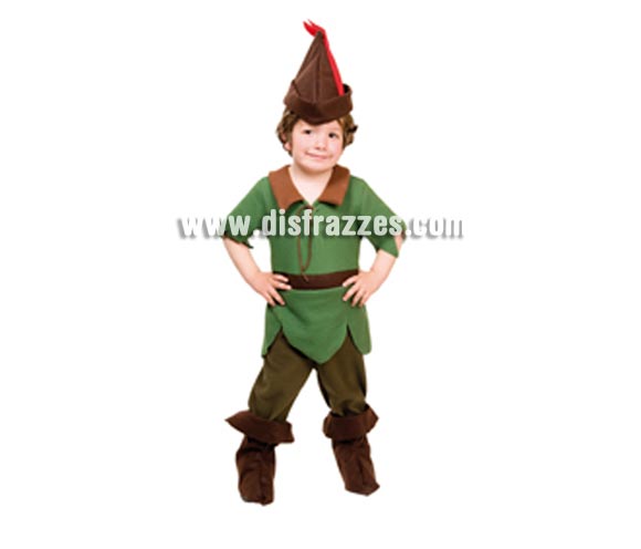 Disfraz de Robin de los Bosques más conocido como Robin Hood para niño. Talla de 1 a 2 años. Incluye jumpsuit (mono) completo y sombrero. También sirve como disfraz de Peter Pan infantil.