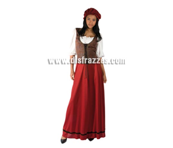 Disfraz de Tabernera Medieval para mujer. Talla estandar de mujer. Incluye vestido con chaleco y camisa y gorro. Disfraz de Mesonera o de Posadera adulta idal para Ferias Medievales.