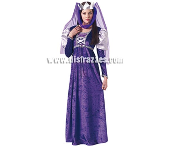 Disfraz de Reina Renacentista de mujer. Talla estandar. Incluye Vestido de terciopelo y corona con velo. Traje de adulto ideal para fiestas medievales