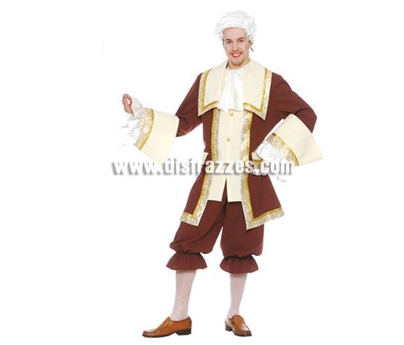 Disfraz de Marqués para hombre. Talla única 52/54. Incluye cuello, chaqueta y pantalón. Peluca NO incluida, podrás verla en la sección de Complementos. Disfraz de Mozart o de Época muy bonito para hombre, de gran calidad perfecto para Carnavales y Fiestas.