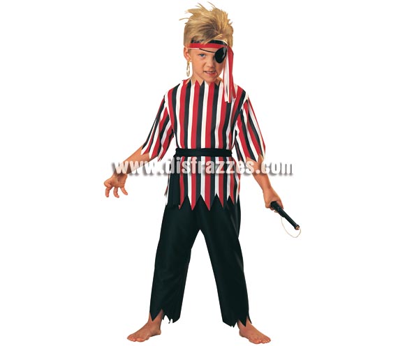 Disfraz muy barato de Pirata para niños. Talla 8 a 10 años. Incluye camisa pantalones y cinturón. NO incluye complementos ver en sección complementos. Disfraz infantil, ideal para hacer volar su imaginación y para fiestas de Carnaval.