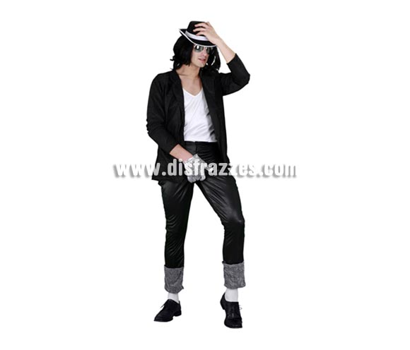 Disfraz de Estrella del Pop para hombre. Talla standar M-L = 52/54. Incluye chaqueta, camisa, pantalón y sombrero. Con éste disfraz podrás imitar al mítico y fantástico Michael Jackson y llamar la atención en cualquier Fiesta o en Carnavales.