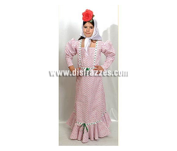 Disfraz de Madrileña para niña. Talla de 10 a 12 años. Incluye vestido y pañuelo. Flor NO incluida. Disfraz de Chulapa para niña ideal para la Feria de San Isidro de Madrid.