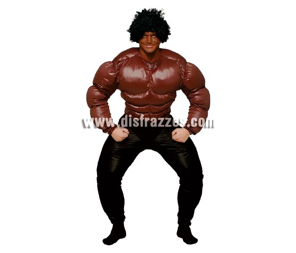 Disfraz chico negro musculoso (black boy). Talla  Standar de adulto. Incluye únicamente el pecho musculoso. Disfraz muy divertido para tus fiestas. Con éste artículo te podrás disfrazar por ejemplo de M.A. Barracus del Equipo A.