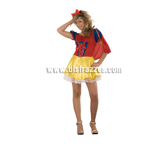 Disfraz de Blancanieves Sexy barato para mujer. Talla standar M-L = 38/42. Incluye diadema, capa y vestido. Disfraz Sexy con el que puedes dar más de una sorpresa.