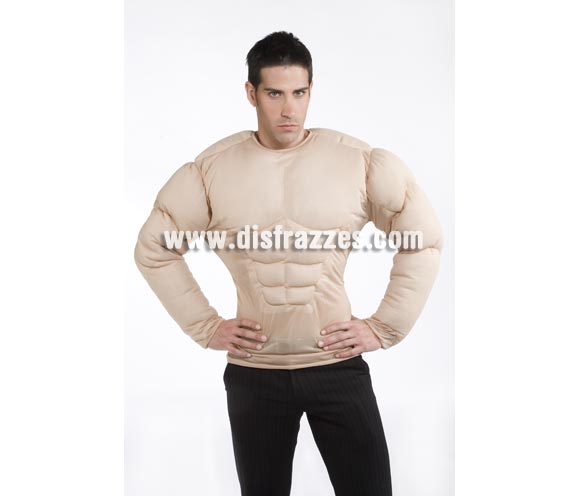 Disfraz de chico con pecho musculoso. Talla standar de hombre. Unicamente incluye el pecho musculoso. Disfraz para presumir de músculos.