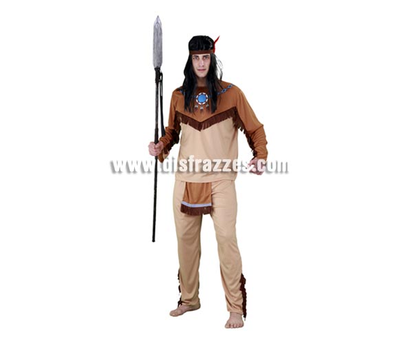 Disfraz barato de Indio claro para hombre. Talla única 52/54. Incluye cam isa, pantalón con delantal y cinta de la cabeza con pluma. Accesorios NO incluidos, podrás verlos en la sección de Complementos.  Éste disfraz hace pareja con la ref. 08060BT. Bonito disfraz de Indio para caballero ideal para cualquier tipo de Fiesta. 