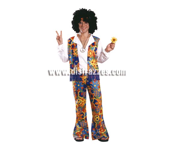 Disfraz de Hippie Man. Talla Estandar de Hombre. Incluye camisa, chaleco con flecos y pantalón de campana. NO incluye accesorios los podrás ver en sección complementos. Traje con que vivirás los AÑOS 60. Pon Paz y Amor en cualquier Fiesta y como no para Carnavales.   