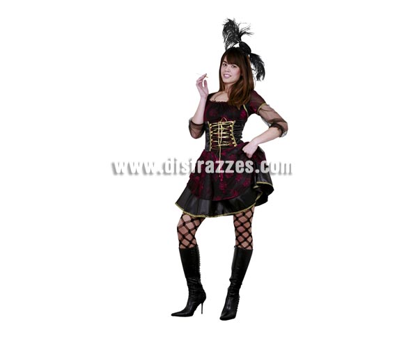 Disfraz de Saloon Girl para mujer. Talla standar 38/42. Incluye tocado y vestido. Éste traje de Cabaretera del Oeste está muy bien para ir diferente en Carnavales.