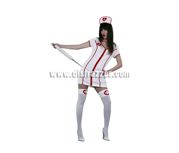 Disfraz barato de Enfermera Sexy para chicas. Talla standar 38/42. Incluye cofia y vestido. Jeringuilla y medias NO incluidas, las verás en Complementos.