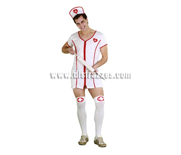 Disfraz barato de Enfermera Sexy para hombre. Talla standar de hombre 52/54. Incluye tocado y vestido. Accesorios NO incluidos, los verás en Complementos.
