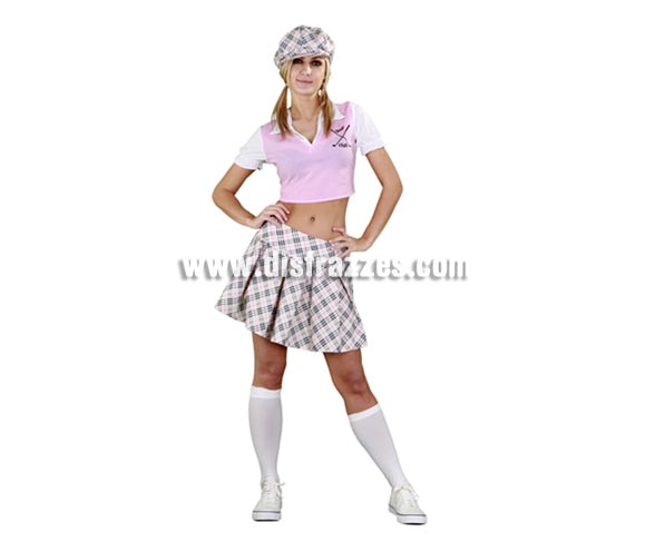 Disfraz barato de Golfista para mujer. Talla standar 38/42. Incluye gorra, camisa, jersey y falda. Éste disfraz es muy pero que muy original y no está nada visto. La pareja de éste disfraz es la ref. 09161BT.