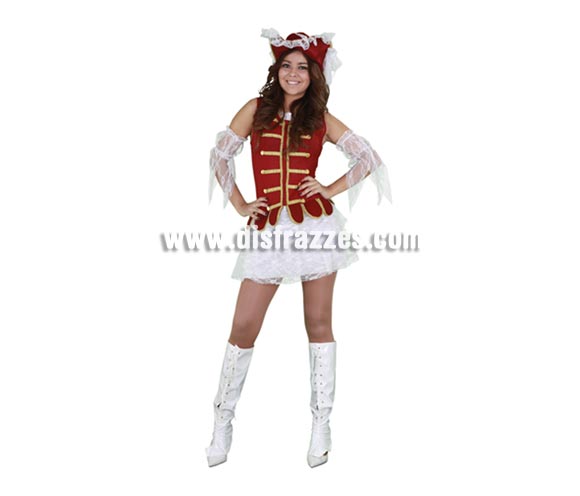 Disfraz barato de Cadete Mosquetera para chicas. Talla standar 38/42. Incluye sombrero, vestido y manguitos. Éste traje de Mosquetera es muy bonito además de Sexy.