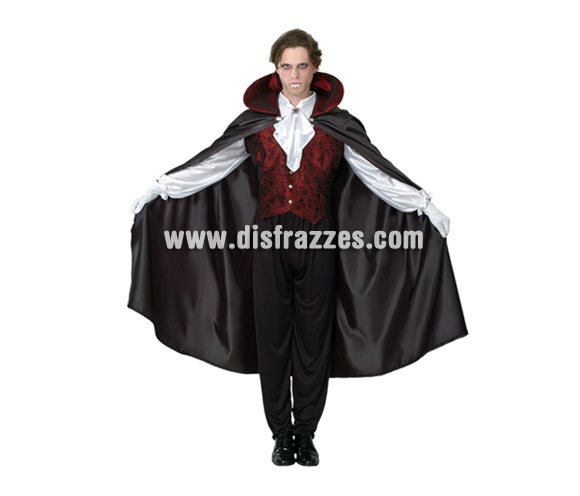 Disfraz de Vampiro Gótico adulto para Halloween. Talla única 52/54. Disfraz de Drácula barato para Halloween que incluye camisa con chaleco, capa con cuello y pantalón. Dientes de Drácula NO incluidos, podrás verlos en las sección de Complementos de Halloween. Éste disfraz de Halloween es ideal para celebrar la Fiesta de la Noche de las Brujas cada vez más arraigada en nuestro País en Pub's, Discotecas, Casas particulares,  Restaurantes o Colegios y ayudar a crear un ambiente terrorífico y tenebroso indispensable para la Noche de Halloween la cual se celebra la víspera de Todos los Santos.
¡¡Compra tu disfraz para Halloween en nuestra tienda de disfraces, será divertido!!

¡¡¡PRÓXIMA RECEPCIÓN DE ÉSTE ARTÍCULO A PARTIR DE SEPTIEMBRE DE 2010!!!
