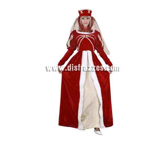 Disfraz de Princesa Real para mujer. Talla standar 38/42. Incluye tocado y vestido. Traje Medieval para chica de excelente relación calidad-precio perfecto para Fiestas o Ferias Medievales. 