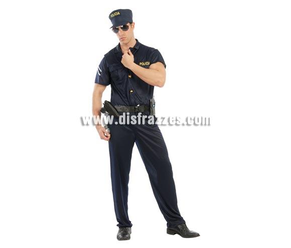 Disfraz de Policía cachas para hombre. Talla standar 52/54. Incluye gorra, mono y cinturón SIN accesorios. Antes de ponerte éste traje debería de ir al gimnasio sino, no te quedará igual, jajajaja.