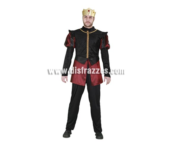 Disfraz de Príncipe de Borgoña para hombre. Talla standar M-L 52/54. Incluye pantalones, camisa y corona. Éste traje de Rey o Príncipe Medieval es perfecto para Ferias Medievales.