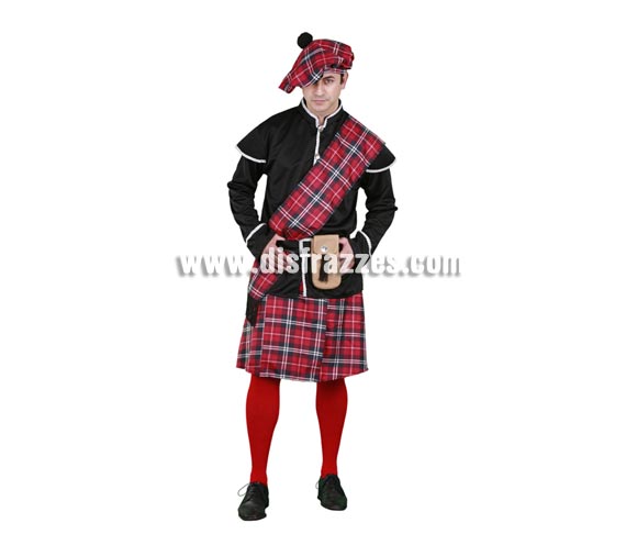 Disfraz de Escocés talla XL para hombre. Talla XL 54/58. Incluye boina, chaqueta, manto, cinturón, bolso y falda. Éste disfraz está en talla M-L con la ref. 02674BT y en talla S con la ref. 11899BT.