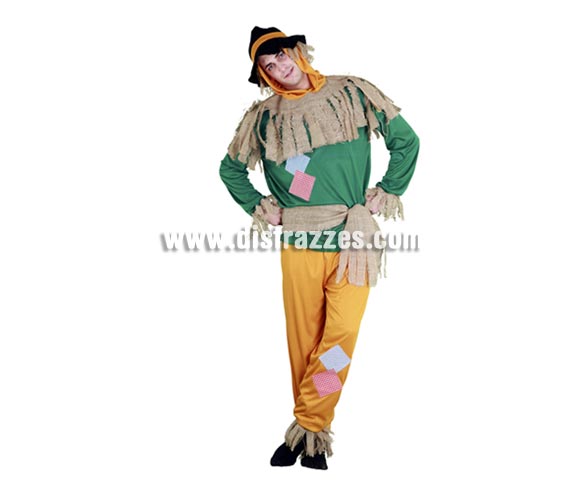 Disfraz de Espantapájaros para hombre. Talla standar M-L = 52/54. Incluye sombrero, camisa, cinturón y pantalón. Éste traje es perfecto para alguien que quiera disfrazarse de la peli El Mago de Hoz con Dorothy, el León y el Sr. de Hojalata.