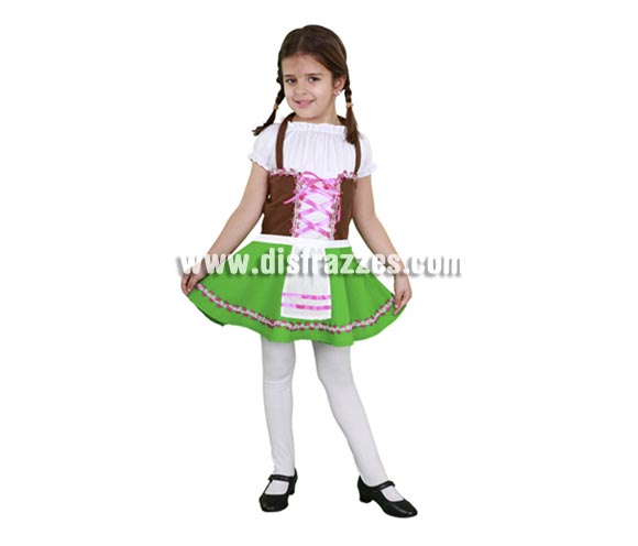 Disfraz super barato de Tirolesa para niñas de 7 a 9 años. Incluye vestido y delantal.