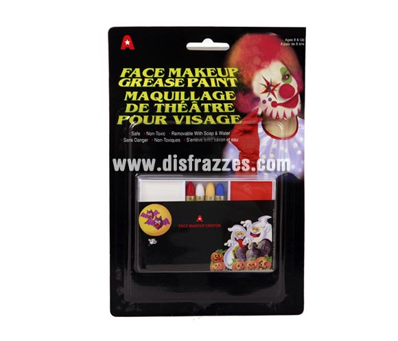 Blister de 4 ceras de maquillaje + 2 colores en crema para caracterización. Para hacerse una idea de su tamaño os diremos que lo que es el blister mide 21x14 cm.