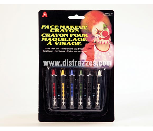 Blister de 6 ceras de maquillaje para caracterizarse. Para hacerse una idea de su tamaño os diremos que lo que es el blister mide 21x14 cm.