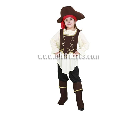 Disfraz barato de Pirata Bucanera niña para Carnavales. Talla de 3 a 4 años. Incluye sombrero, blusa, corpiño, pantalón y cubrebotas. 
¡¡Compra tu disfraz para Carnaval en nuestra tienda de disfraces, será divertido!!
