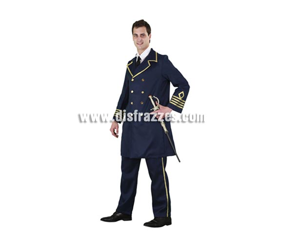 Disfraz de General de la Armada para hombre. Talla standar 52/54. Incluye chaqueta y pantalón. Espada NO incluida, la podrás ver en la sección de Complementos. Éste disfraz es muy original y a los chicos jóvenes les queda muy bien ya que tienen muy buena planta.