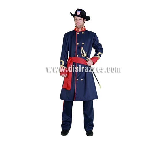 Disfraz de General Confederado para hombre. Talla standar 52/54. Incluye sombrero, abrigo, fajín y pantalones. Espada NO incluida, la podrás ver en la sección de Complementos con la ref. 69065BT. Éste disfraz de General del Séptimo de Caballería. se sube un poco de precio pero hay que tener en cuenta que lo lleva todo y no tienes que gatarte nada más al no ser que quieras la espada, pero ésta es barata.