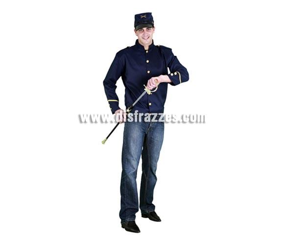 Disfraz barato de Sargento Confederado para hombre. Talla standar 52/54. Incluye gorra y chaqueta. Espada NO incluida, la verás en la sección Copmplementos con la ref. 69065BT. También llamado disfraz de Sargento del Séptimo de Caballería.