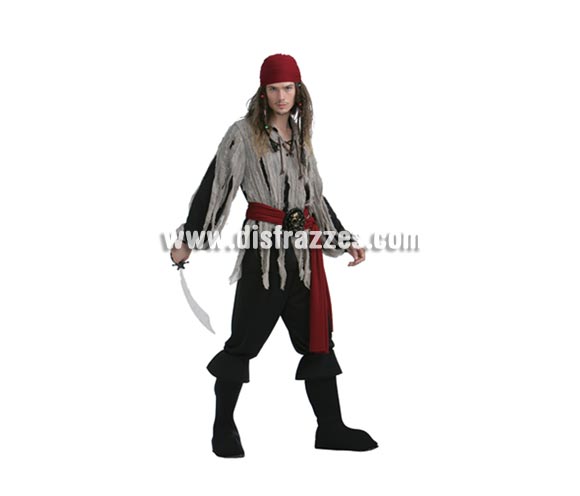 Disfraz de Pirata del Caribe para hombre. Talla standar 52/54. Incluye camisa, pantalón, cubrebotas, dandana y fajín. Accesorios NO incluidos. Éste disfraz es la pareja de la ref. 89849BT. y son disfraces de calidad superior.