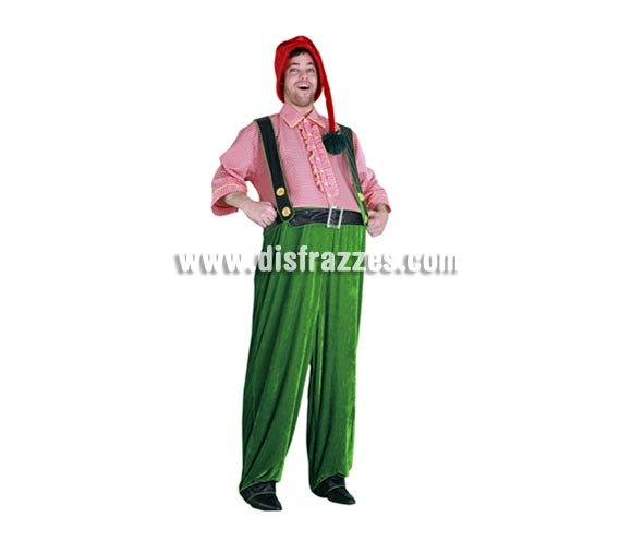 Disfraz de Duende gordito para hombre. Talla standar 52/54. Incluye gorro y disfraz completo tipo mono. Éste disfraz también se puede usar en Navidad en teatros y Cabalgatas de Reyes.