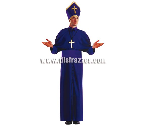 Disfraz de Obispo para hombre. Talla única. Incluye sotana, capelina, cinturón, mitra o gorro y cruz. Un traje que viene muy completo y que tiene muy buen precio.