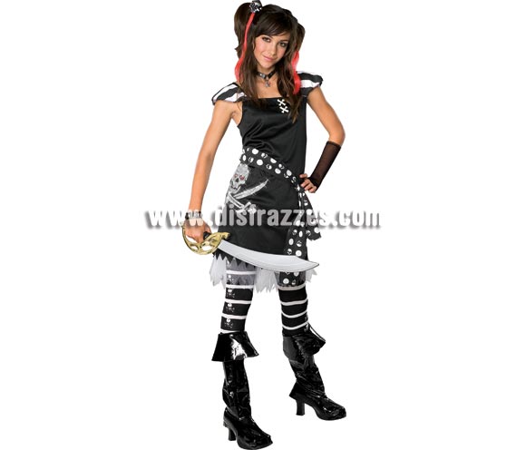 Disfraz de Pirata Scar-let para adolescentes. Talla única. Incluye vestido con calavera impresa, enaguas, guante, cubrebotas de vinilo y fajín.