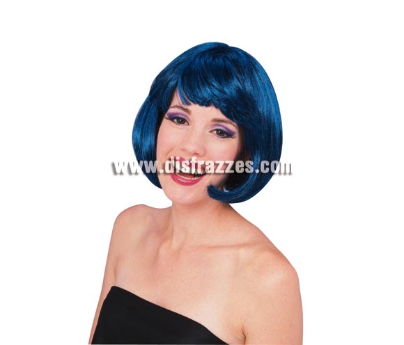 Peluca modelo Broadway de color azul oscuro. Peluca de Charlestón de media melena lisa con flequillo azul oscuro. Ideal para tu disfraz de Charlestón, de Moulin Rouge, Cabaret, etc. etc.
