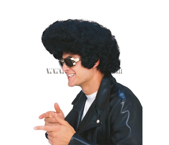 Peluca Rockstar para adultos. Peluca Rey del Rock para cuando te disfraces de Elvis o de los años 60-70. Gafas no incluidas, podrás verlas en la sección de Complementos.